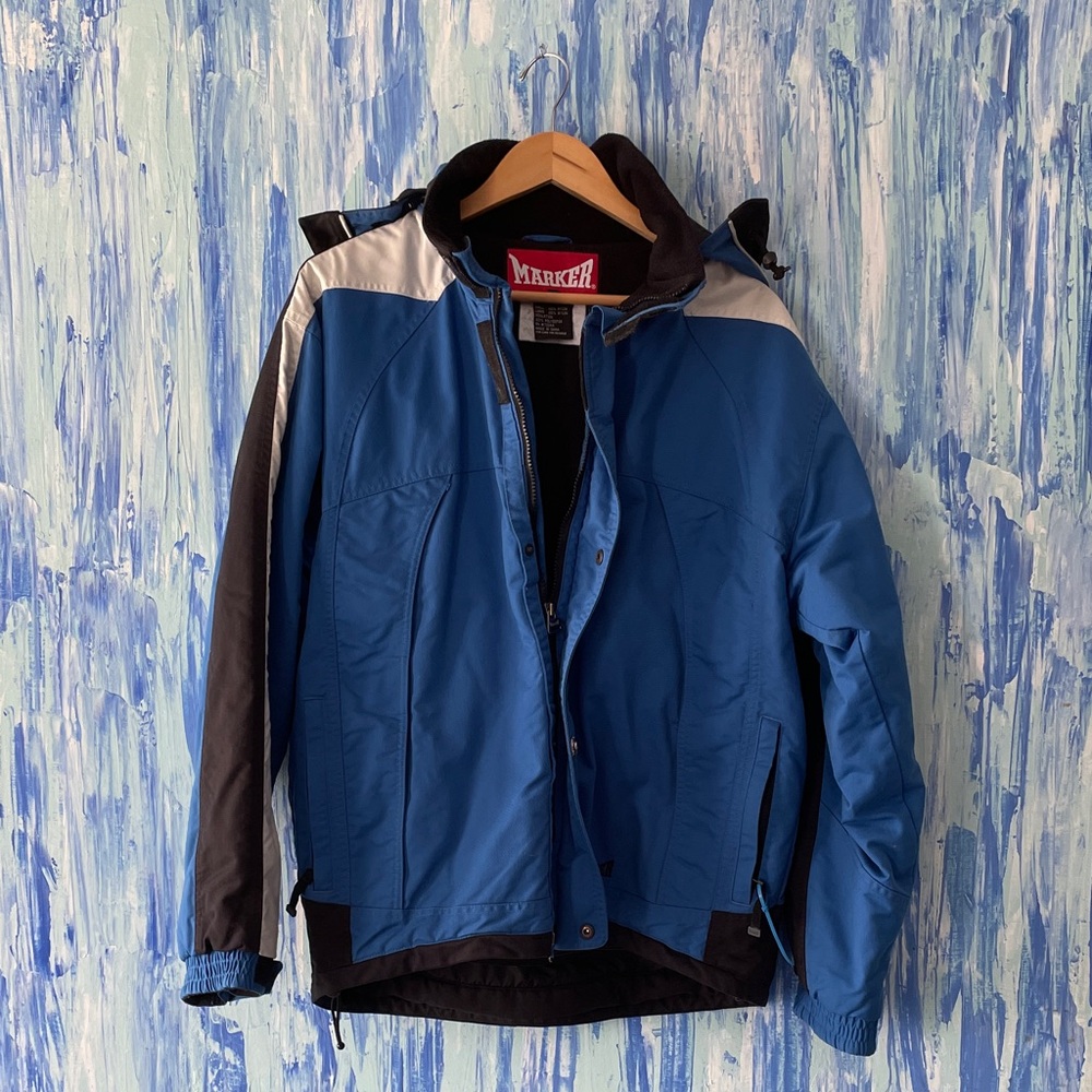 Vintage Marker Men's Blue, White and Black Ski Jacket